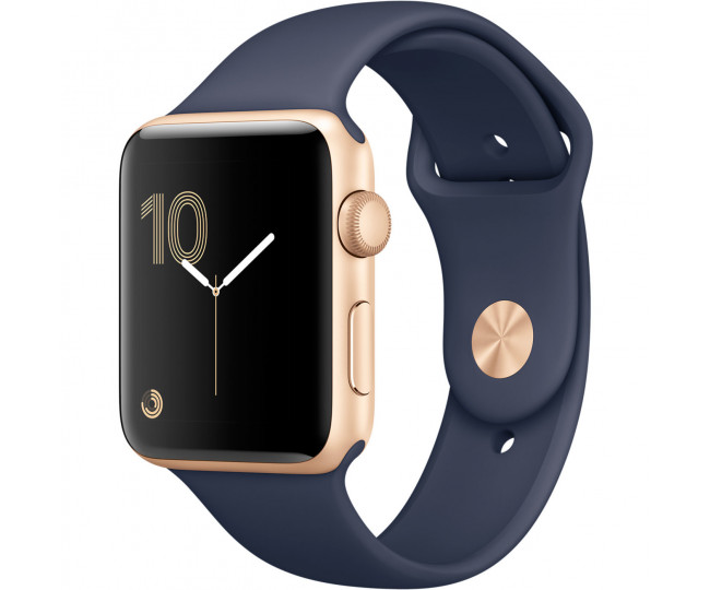 Carcasă din aluminiu auriu Apple Watch Series 2 de 42 mm cu bandă sport albastră